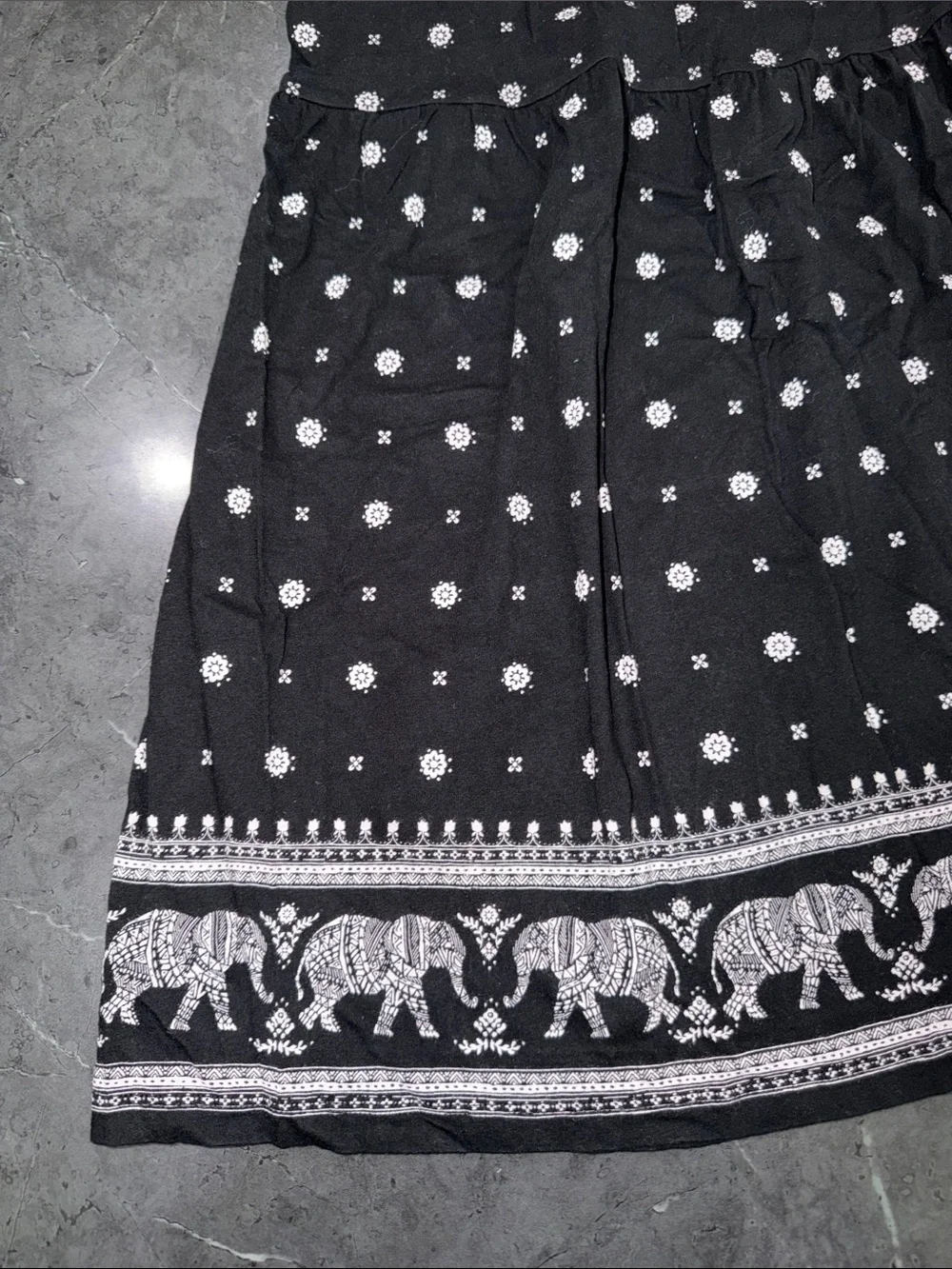 Old Navy Black tank Dress with White Elephant Border